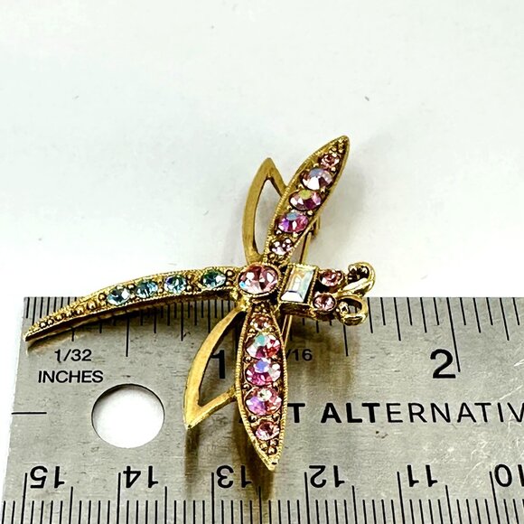 1928 Collection Gold-Tone Dragonfly Brooch With Pink & Blue Rhinestones - Picture 10 of 11